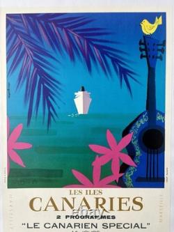 Affiche ancienne originale Croisières Paquet années 70 ALAIN GAUTHIER