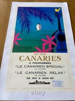 Affiche ancienne originale Croisières Paquet années 70 ALAIN GAUTHIER