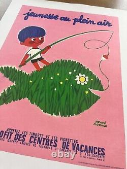 Affiche ancienne originale Jeunesse au plein air années 60 Hervé Morvan