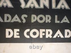 Affiche ancienne originale Malaga semana santa 1927 entoilée lithographie