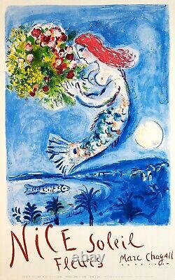 Affiche ancienne originale Marc Chagall Nice Soleil Fleurs. 1962