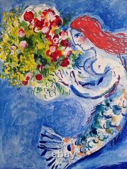 Affiche ancienne originale Marc Chagall Nice Soleil Fleurs. 1962