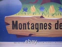 Affiche ancienne originale Nathan montagnes de France entoilée vers 1950