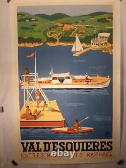 Affiche ancienne originale PLM cote d'Azur Val d'Esquières 1930 entoilée