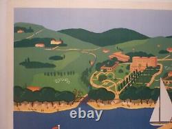 Affiche ancienne originale PLM cote d'Azur Val d'Esquières 1930 entoilée