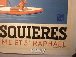Affiche ancienne originale PLM cote d'Azur Val d'Esquières 1930 entoilée