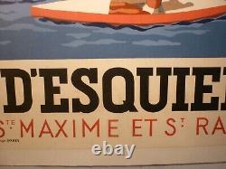 Affiche ancienne originale PLM cote d'Azur Val d'Esquières 1930 entoilée