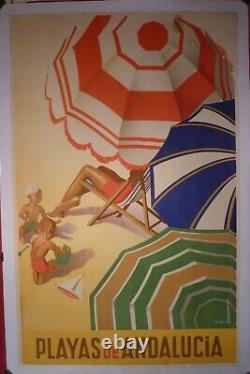 Affiche ancienne originale Playas de Andalucia Espagne Spain Morell rare 1950