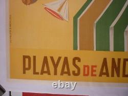 Affiche ancienne originale Playas de Andalucia Espagne Spain Morell rare 1950