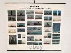 Affiche ancienne originale Prévention des Abordages en Mer Circa 1950