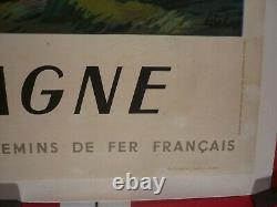 Affiche ancienne originale SNCF Bretagne Chemin de fer 1946 entoilée