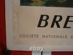 Affiche ancienne originale SNCF Bretagne Chemin de fer 1946 entoilée