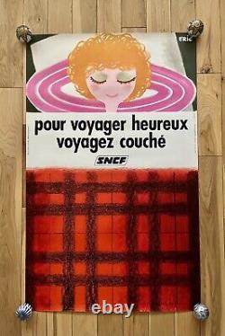 Affiche ancienne originale SNCF VOYAGEZ COUCHÉ 1975 ÉRIC