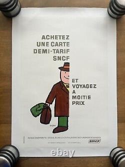 Affiche ancienne originale SNCF homme demi-tarif Savignac 1970