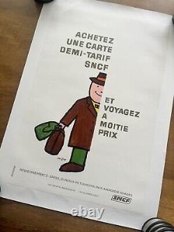 Affiche ancienne originale SNCF homme demi-tarif Savignac 1970