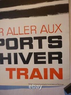 Affiche ancienne originale SNCF ski train sport d'hiver montagne 1970 Georget