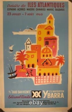 Affiche ancienne originale Villemot croisières entoilée 1960