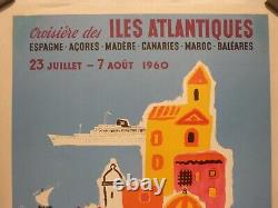 Affiche ancienne originale Villemot croisières entoilée 1960