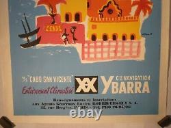 Affiche ancienne originale Villemot croisières entoilée 1960