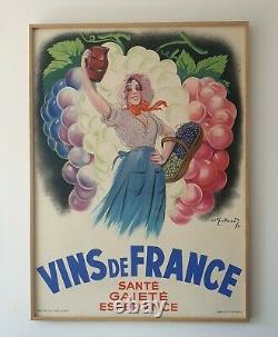 Affiche ancienne originale Vins de France (1937)