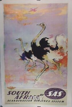 Affiche ancienne originale airline SAS South Africa Otto Nielsen entoilée