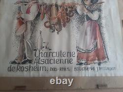 Affiche ancienne originale aquarelle charcuterie pub waltz Hansi