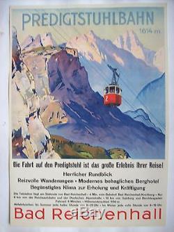 Affiche ancienne originale c. 1935 Predigtstuhl Alpes montagne téléphérique