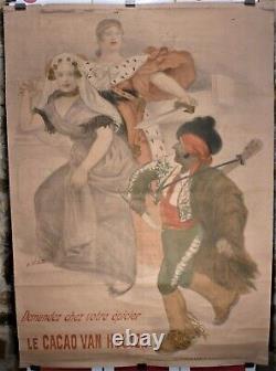 Affiche ancienne originale cacao Van Houten par willette 1893 entoilée