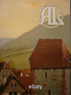 Affiche ancienne originale chemin de fer Alsace Riquewihr vers 1920 entoilée
