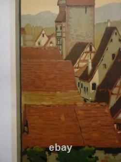 Affiche ancienne originale chemin de fer Alsace Riquewihr vers 1920 entoilée