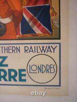 Affiche ancienne originale chemin de fer Angleterre Paris Londres 1932 entoilée