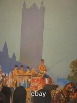 Affiche ancienne originale chemin de fer Angleterre Paris Londres 1932 entoilée