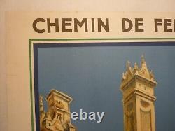 Affiche ancienne originale chemin de fer Chambord châteaux Loire entoilée 1930