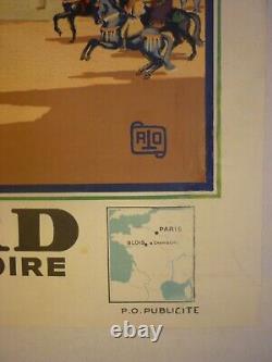 Affiche ancienne originale chemin de fer Chambord châteaux Loire entoilée 1930