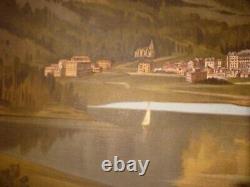 Affiche ancienne originale chemin de fer suisse Davos Engadine vers 1900