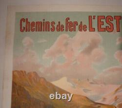 Affiche ancienne originale chemin de fer suisse Davos Engadine vers 1900