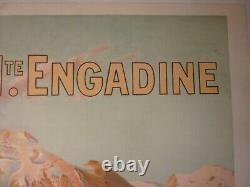Affiche ancienne originale chemin de fer suisse Davos Engadine vers 1900