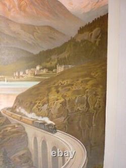 Affiche ancienne originale chemin de fer suisse Davos Engadine vers 1900