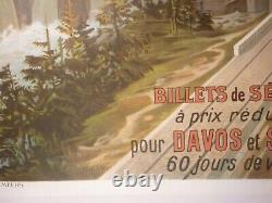 Affiche ancienne originale chemin de fer suisse Davos Engadine vers 1900