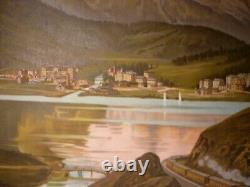 Affiche ancienne originale chemin de fer suisse Davos Engadine vers 1900