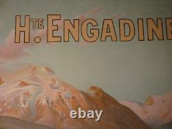 Affiche ancienne originale chemin de fer suisse Davos Engadine vers 1900
