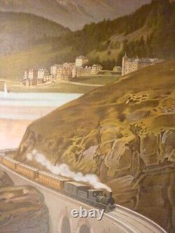 Affiche ancienne originale chemin de fer suisse Davos Engadine vers 1900