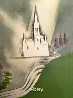 Affiche ancienne originale entoilée LOURDES -par Hubert Baille