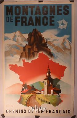 Affiche ancienne originale montagnes de France chemins de fer Ponty vers 1930