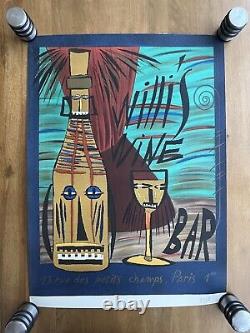 Affiche ancienne originale signée Willi's Wine Bar 1988 F. VOISIN