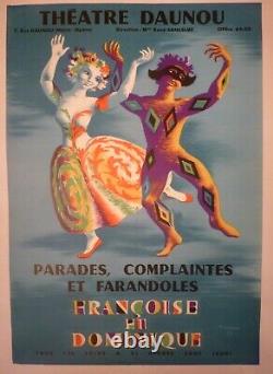 Affiche ancienne originale théâtre Daunou Danse 1954 entoilée