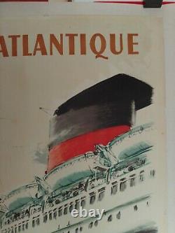 Affiche ancienne originale transatlantique paquebot Brenet entoilée vers 1960