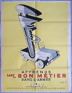 Affiche ancienne propagande APPRENDS UN BON METIER DANS L'ARMEE Jeep Maky 1950