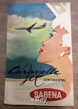 Affiche ancienne sabena airlines caravelle jet