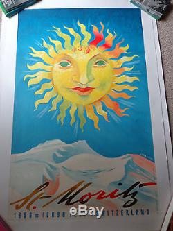 Affiche ancienne ski Suisse St. Moritz -1946